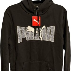 Puma Hoodie SM Mens Puma Sweatshirt Fleece Black w/ WHITE Big Logo SMALL NEW NWT